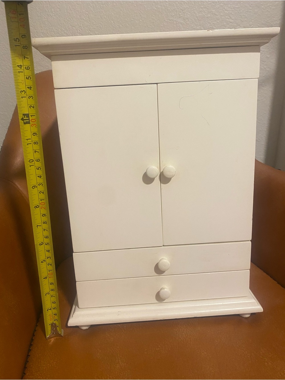 White Wooden Jewelry Cabinet with Doors and Drawers